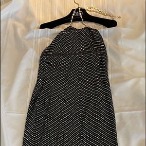St. John evening by Marie Grey black w/gold&silver jeweled halter long dress